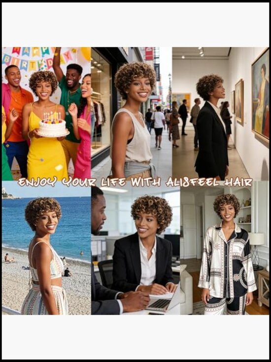 Short Curly Pixie Cut Wig with Bangs 100% Human Hair Lightweight 150% Density